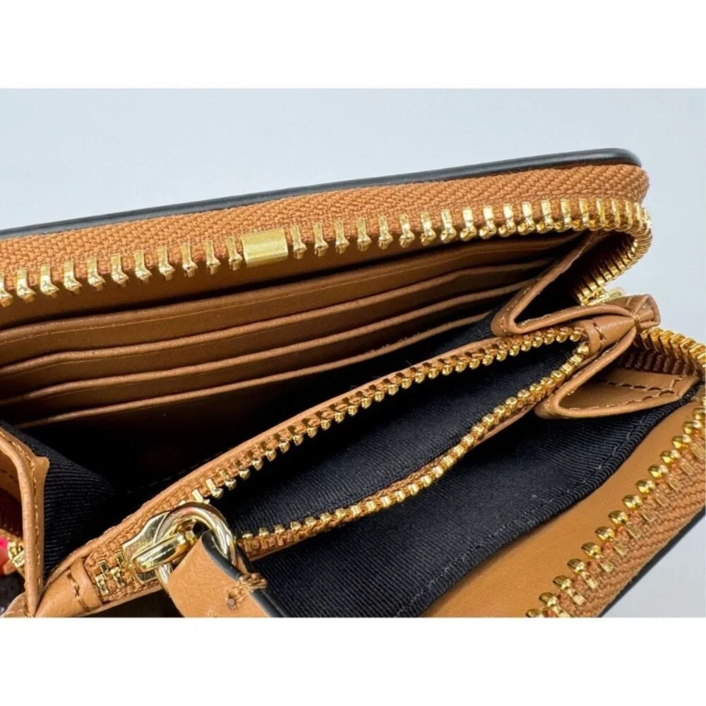 Zac Eartha Mini Bow Zipped Small Leather Wallet Brown Pearl Detail NWT